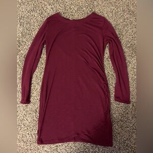 love, Fire Scoop Neck Long Sleeve Dress in Burgundy